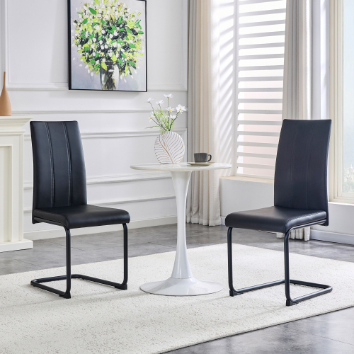 2-Pack PU Upholstered Dining Chairs - Black Modern Kitchen Side Chairs With Sturdy Black Powder-Coated Metal Tube Legs, Comfortable High-Back Seating For Dining Room, Kitchen & Living Room — foto 2