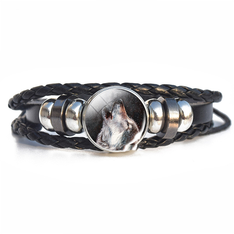 Wolf's Black Leather Vintage Handwoven Bracelet