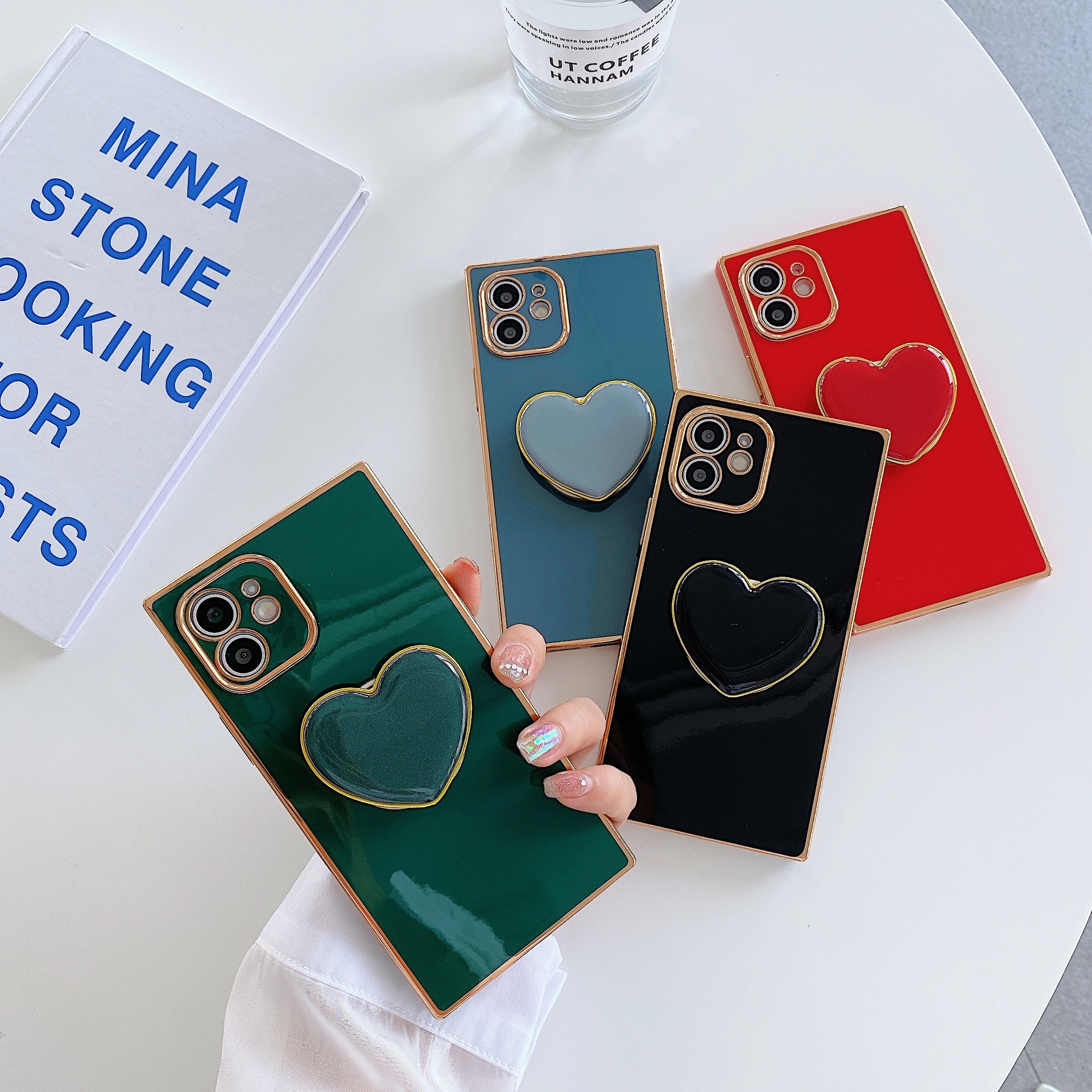 Square Electroplating Love Bracket Phone Case Soft
