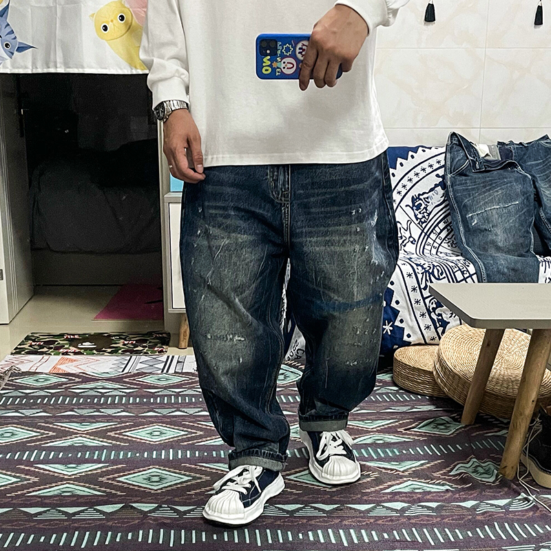 The Old Youth Trend Straight Tube Nine Point Patch Jeans Male