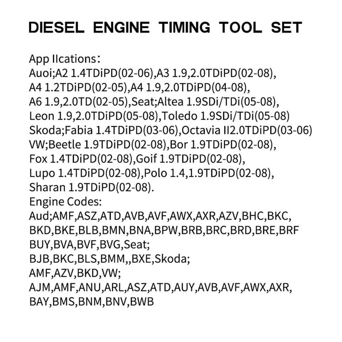 Crank Cam Timing Belt Tool Kit For VW 1.2 1.4 1.9 2.0 TDi  Engine UK
