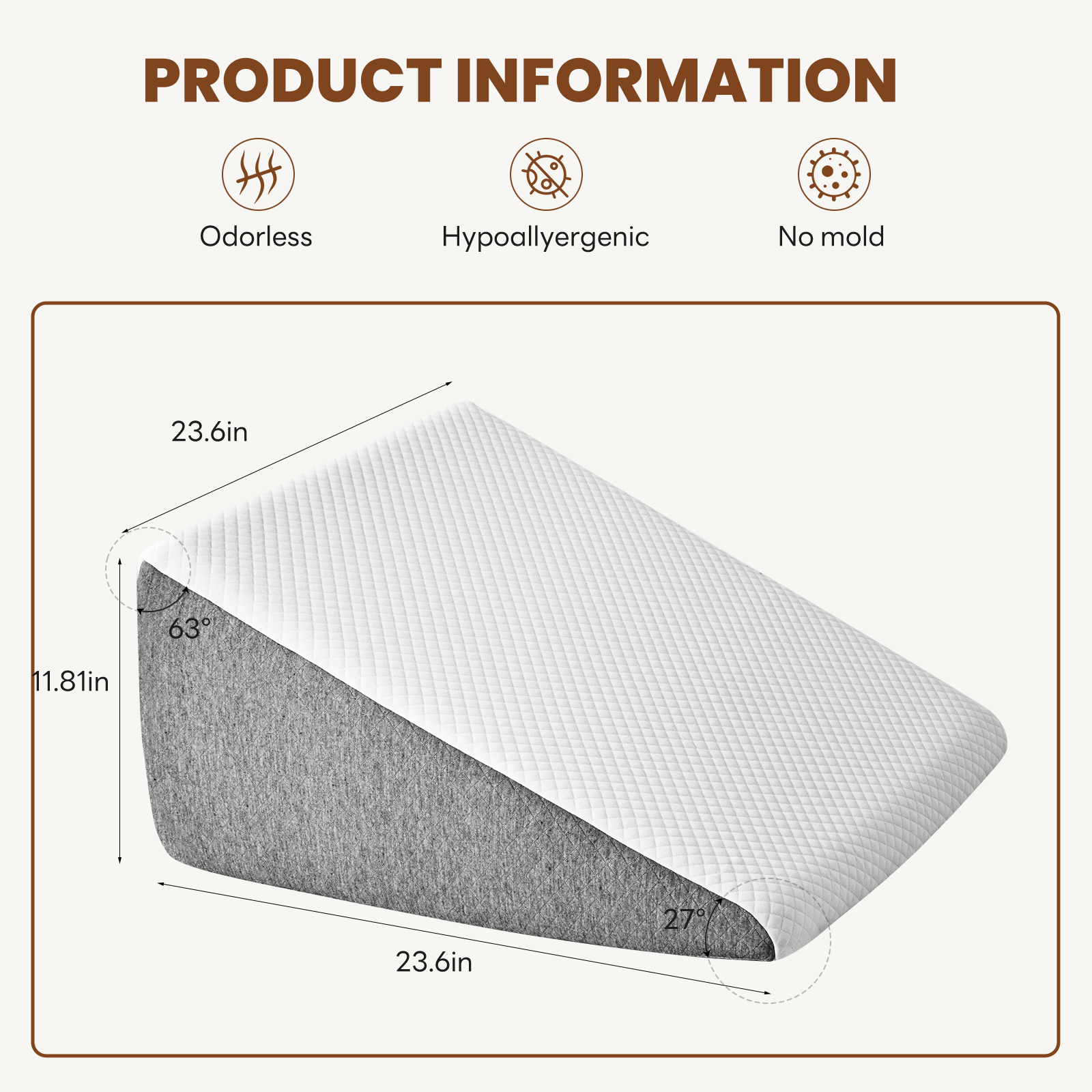 Wedge Pillow, Body Pillow , White& Grey image 14