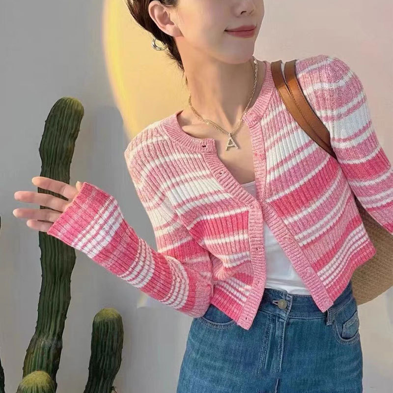 Women's Striped Knitted Cardigan Versatile Slim Fit