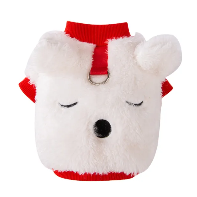 Cute Plush Bear Pet Jacket With Leash Ring, Adorable 3D Bear Face Dog Coat For Small Dogs White - Shop at LoveMi