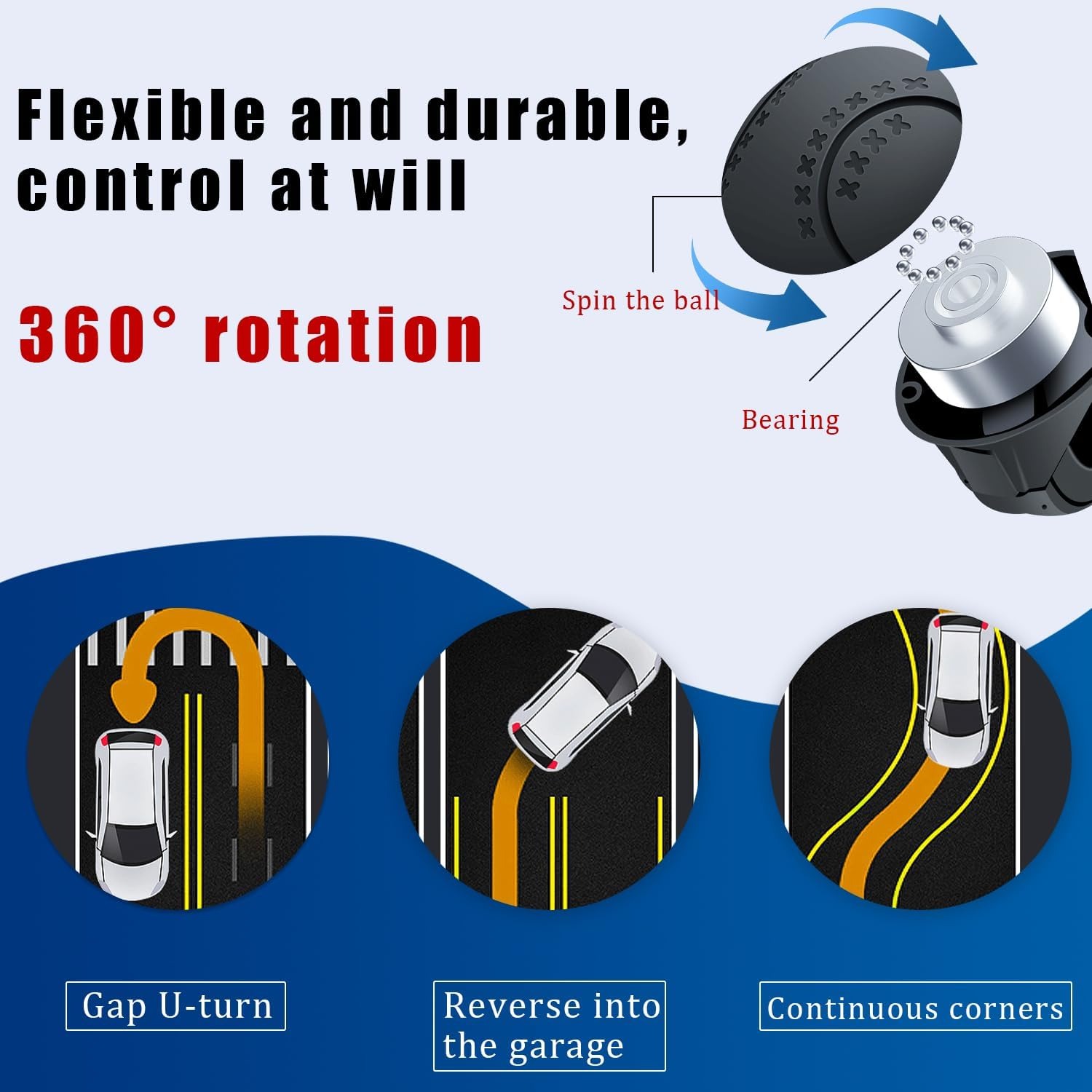 Steering Wheel Spinner Knob, Car Booster Ball,360 Rotatable, Non-Slip Silicone