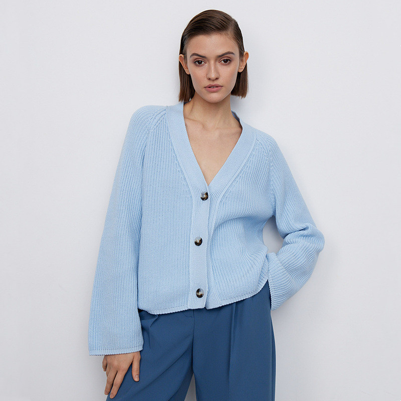 Feminine French V-Neck Button Loose Sweater Jacket