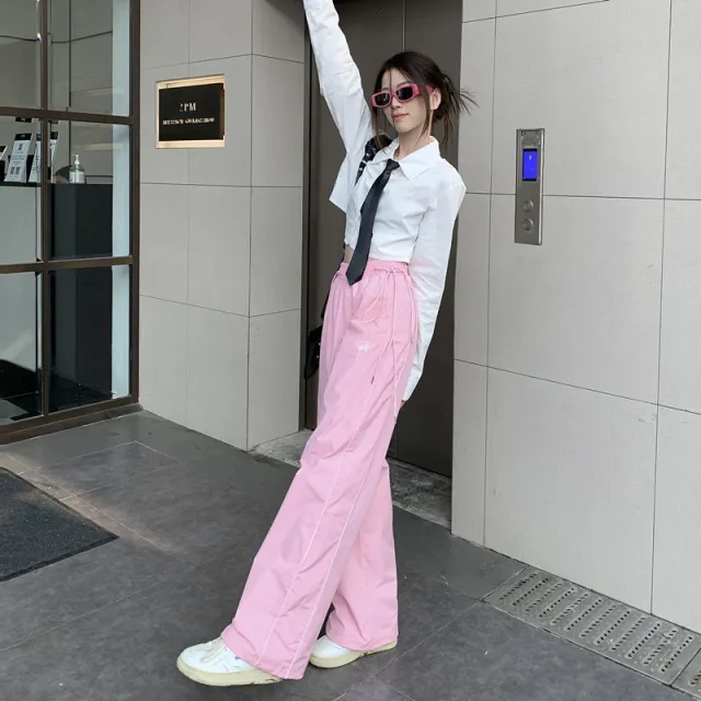Retro Straight Leg Pants For Women Loose Fitting Pink - Shop at LoveMi
