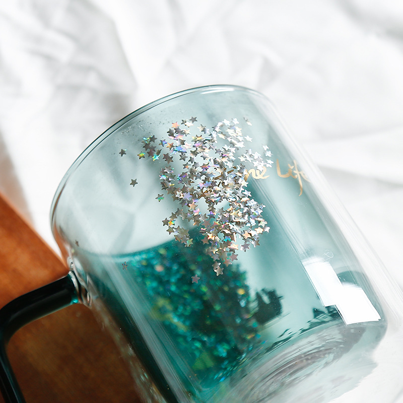 Transparent Double Layer Glass Mug With Lid