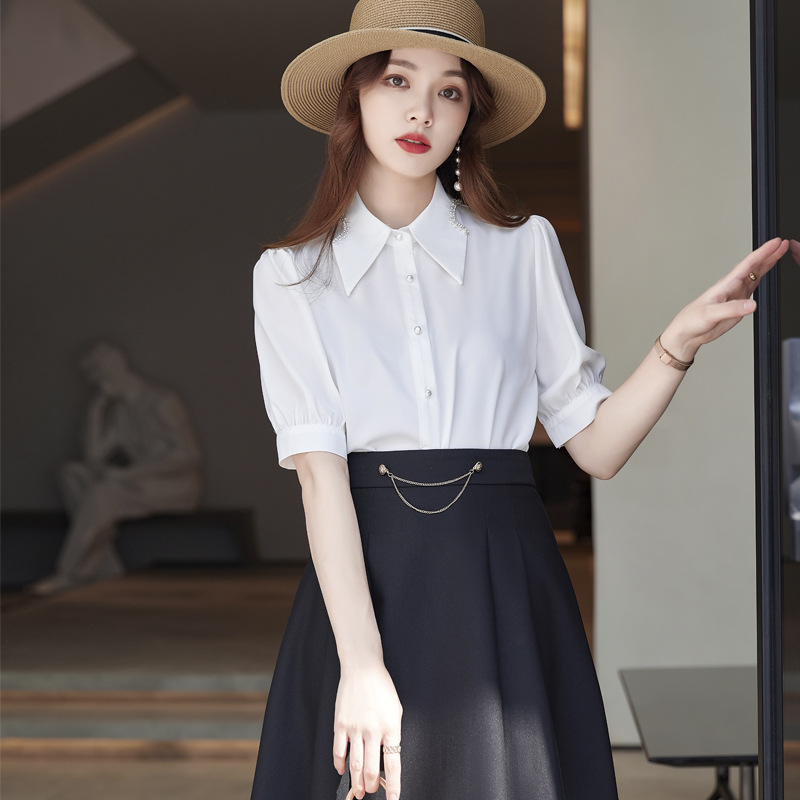 Fashion Short Sleeve Women's Yellow Shirt Business Wear White - Shop at LoveMi