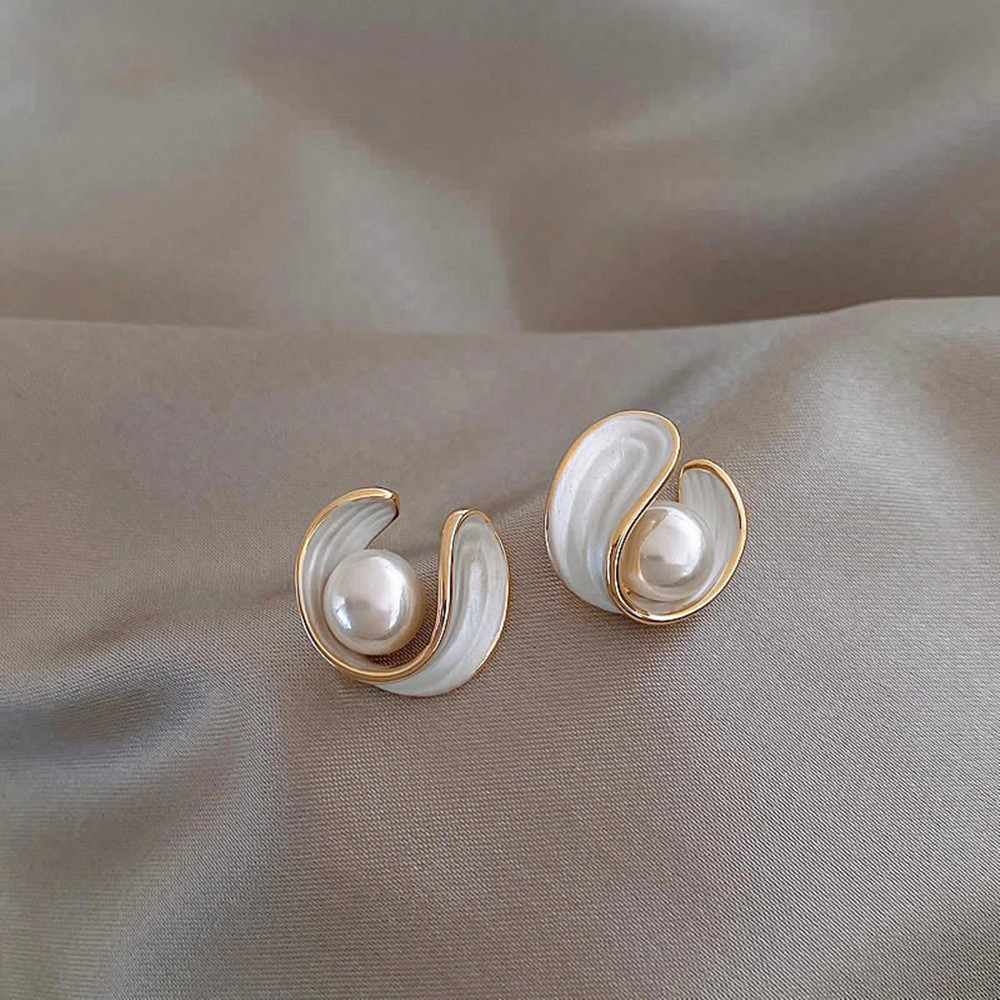 Silver Needle Small Pearl Earrings Female French Style