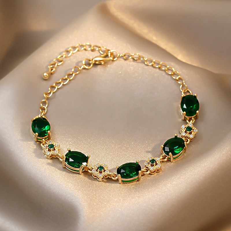 18K Gold Filled Zirconia Geometric Bracelet Circle Square Floral Bangle Elegant Chic Retro Fashion Hand Jewelr