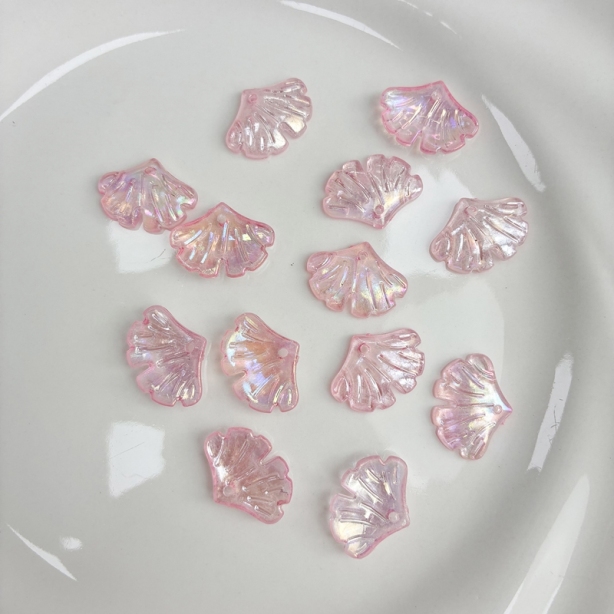 Translucent AB Iridescent Scallop Leaf Charms, Top-Hole Ribbed Acrylic Fan Pendants For DIY Hanfu Hairpins, Earrings & Necklace Drops.