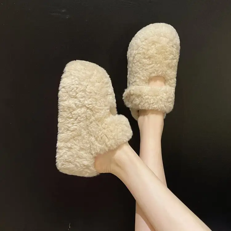 Women's Platform Closed Toe Furry Slippers