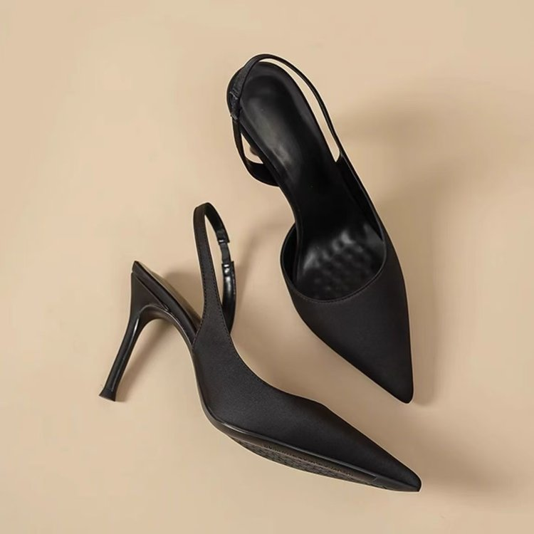 Minimalist Satin Pointed Toe Slingback High Heels