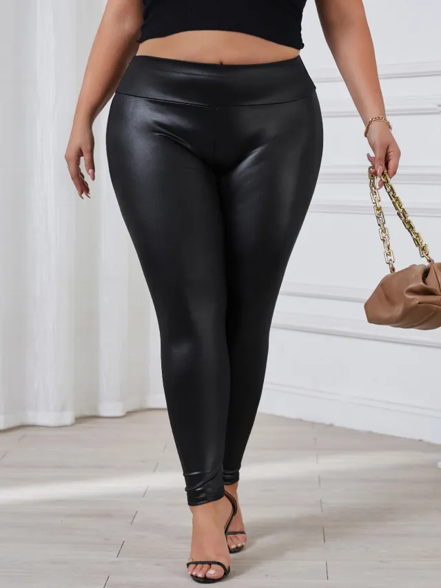 Women's Plus Size High Waist Slimming Leggings Stretchy, Solid Color, Comfortable Casual Wear For All Seasons, Waist Shapewear Black - Shop at LoveMi