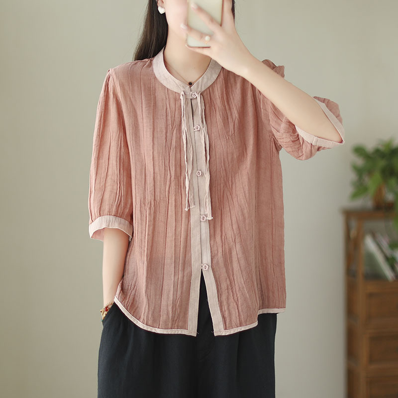 Title 8, Camicia da donna con colletto alla coreana in r...