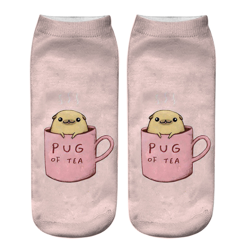 Title 1, Dog PUG cartoon 3D printing socks