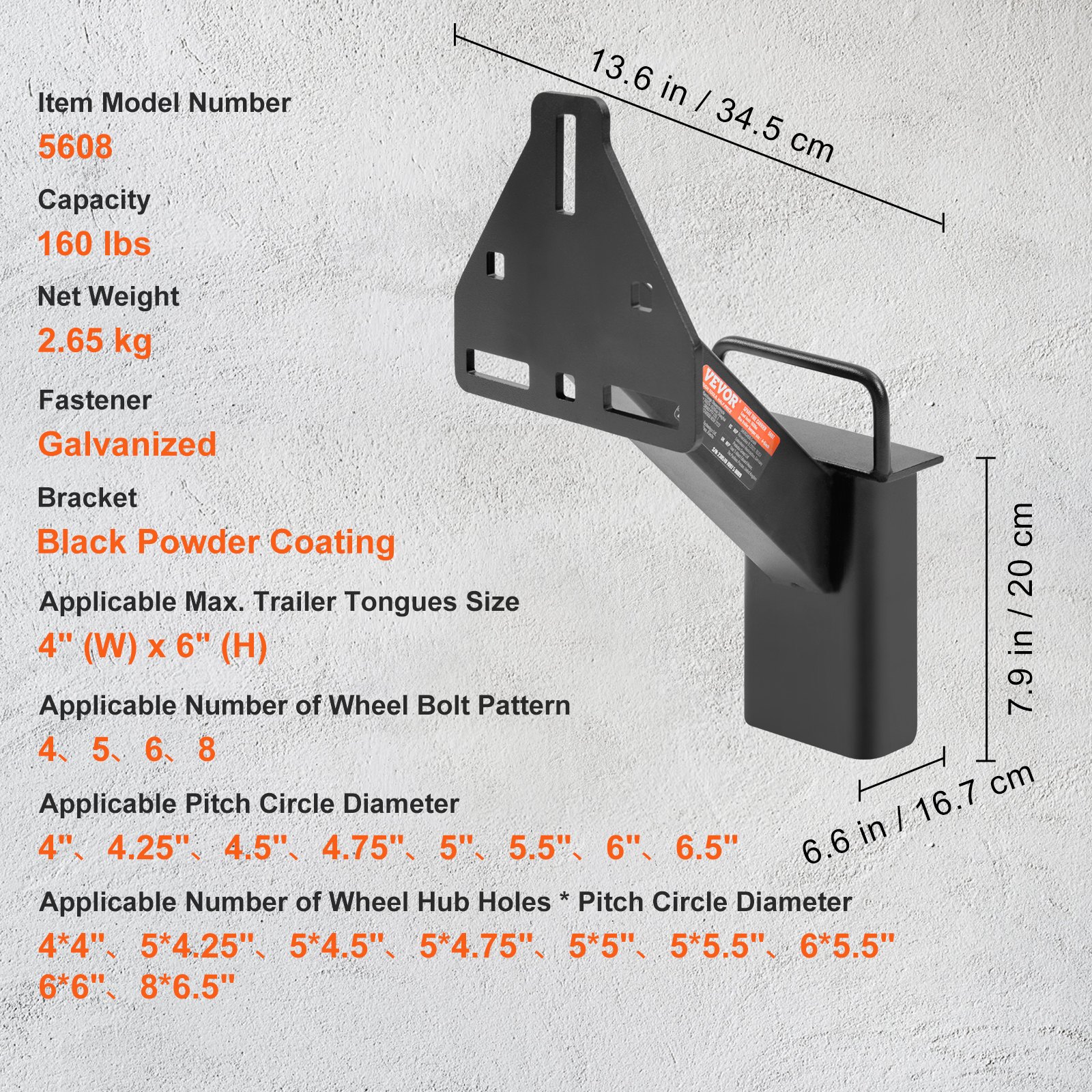 VEVOR Spare Tire Carrier, Trailer Spare Tire Mount, 160 Lbs Capacity, Utility Trailer Accessories Fits… image 5