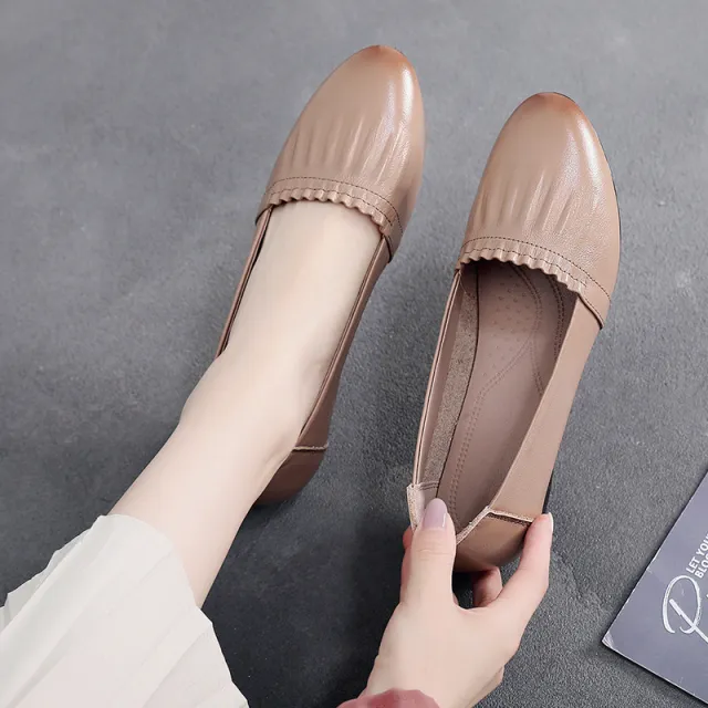 Women's First Layer Cowhide Flat Shoes Fashion Office Lady Shoes Women Flats Genuine Leather Loafers Footwear Bean Paste 35 - Shop at LoveMi