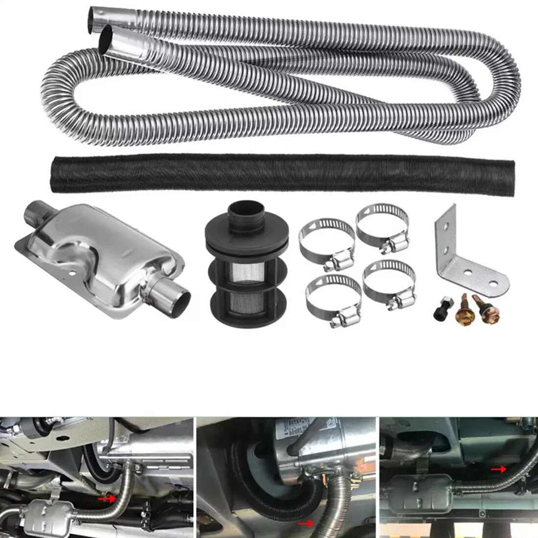 180CM Exhaust Pipe 24mm Exhaust-Silencer 25mm Air Filter For Air  Heater NEW