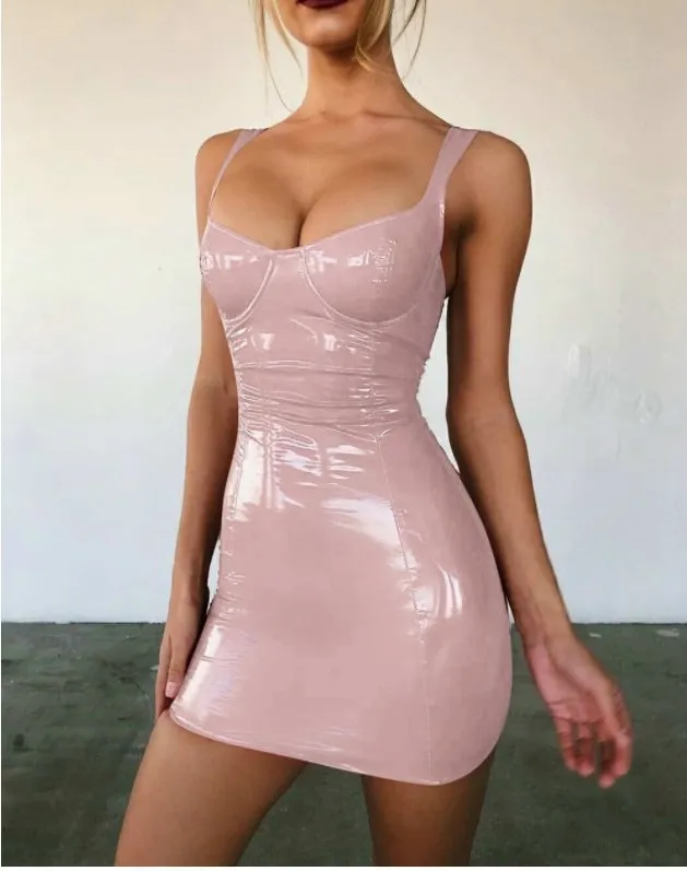 Sexy Glossy Wrapped Chest Sling Waist Dress Pink - Shop at LoveMi