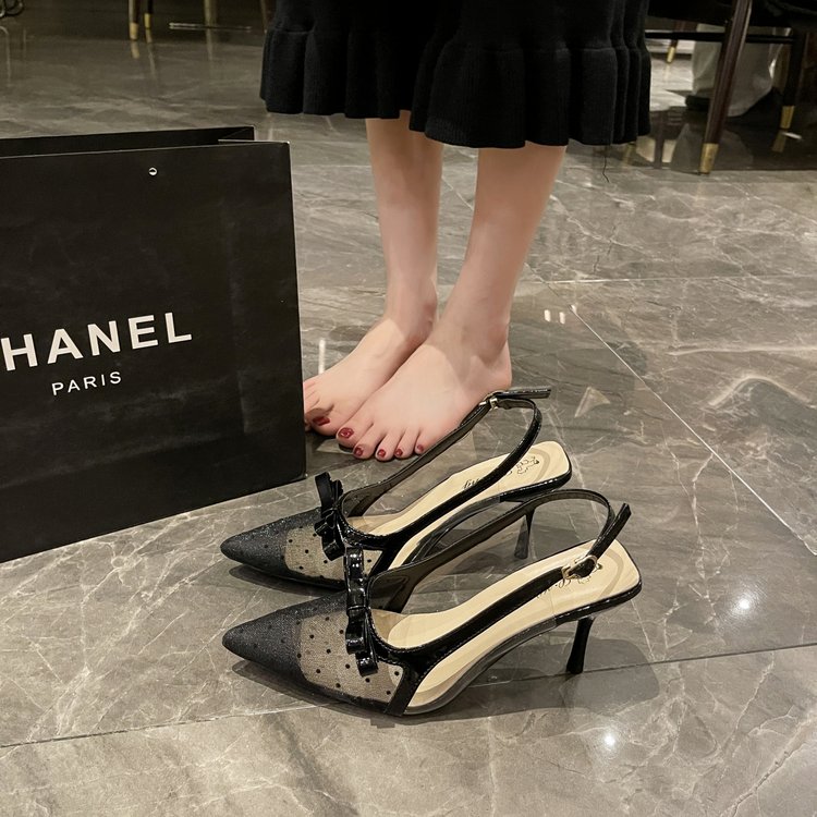 2026 New Arrival Closed-Toe Heels For Women, Summer Open-Wear Pointed-Toe Stiletto Sandals With Bowknot & Tulle, Sexy Single Pumps
