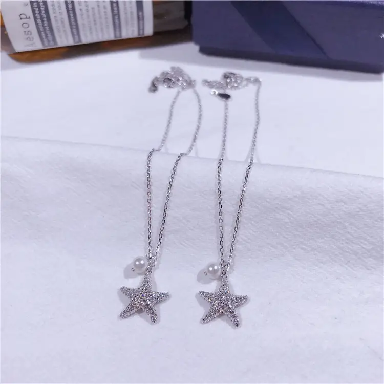 S925 Sterling Silver Starfish Pearl Micro-inlaid Full Diamond Necklace