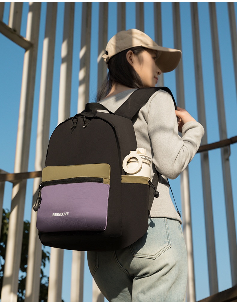 Color Blocking Backpack, Outdoor Sports Backpack, Nylon Folding Backpack, Travel Hiking Bag - Black — view 6