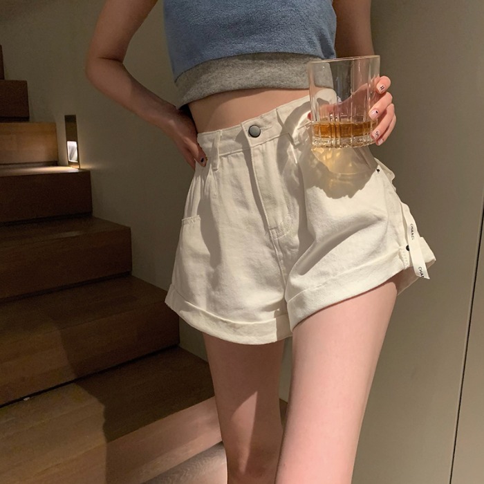 Ladies High Waist Slim Loose Wide Leg Denim Shorts