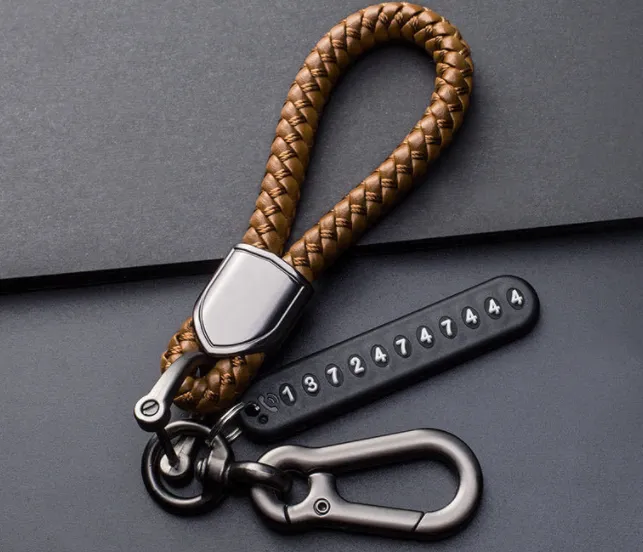 Anti-lost Number Plate Men's High-end Car Key Chain - Brown