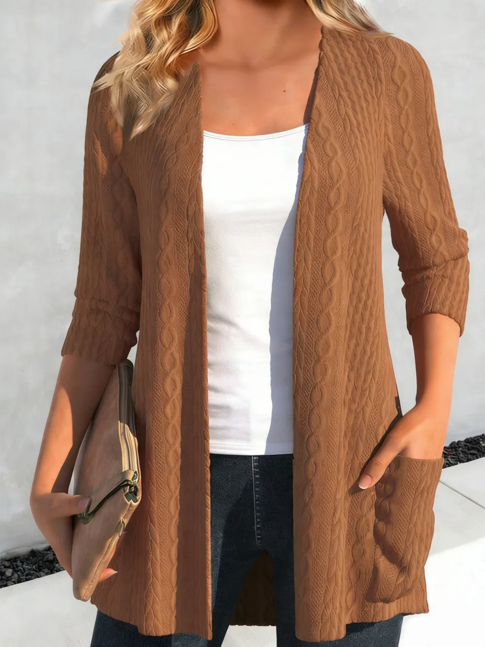 Women's Open Front Cable Knit Cardigan
