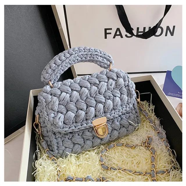 Homemade Diy Material Crochet Hand Messenger Bag Grey - Shop at LoveMi