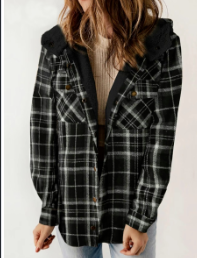 Casual Plaid Hooded Woolen Jacket For Women European And American Thickened And Fleeced Thermal Jacket