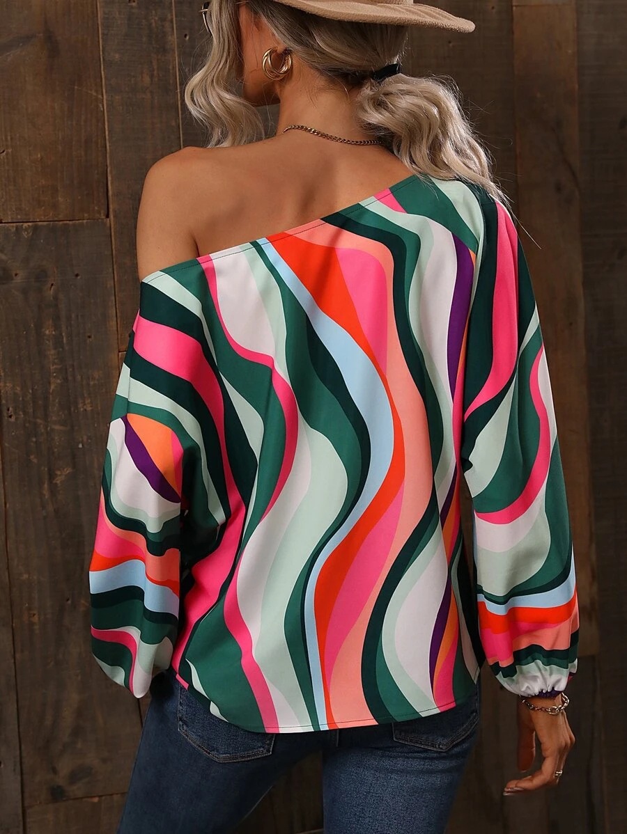 Title 12, Summer Painted Off-shoulder Bishop Sleeves Top