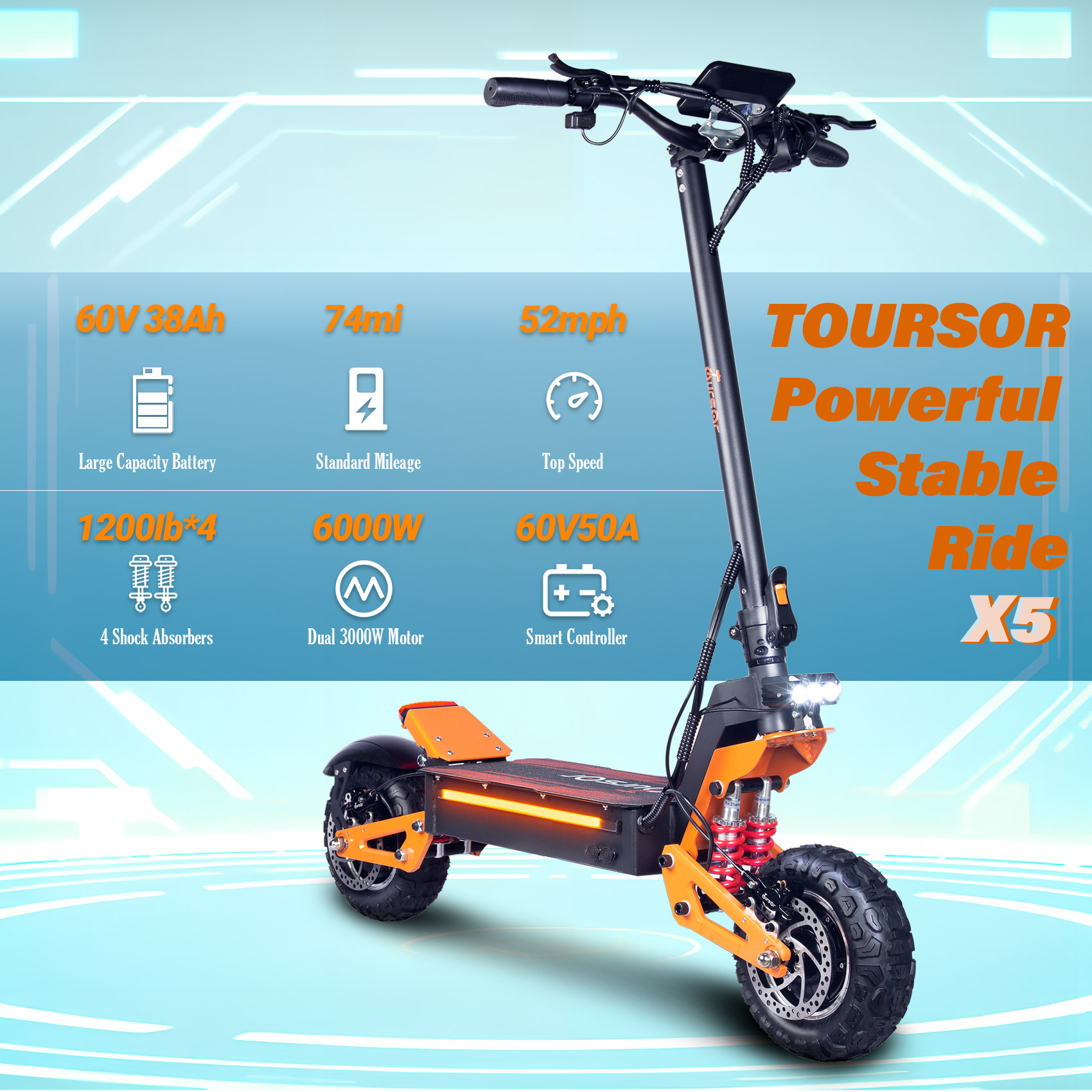 X5 Pro 3000W 60V 40Ah 11 Inches Off Road Eletric Scooter With NFC — image 2