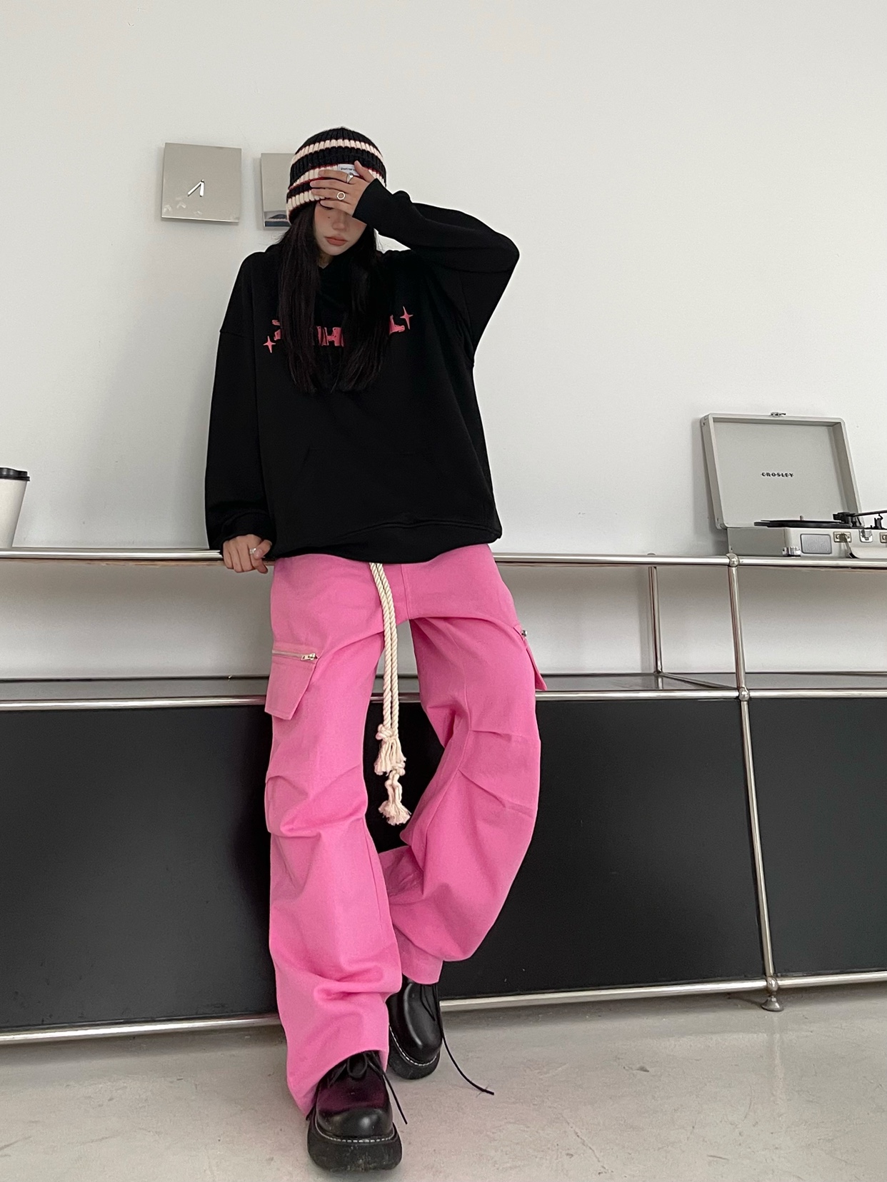 Guochao Large Pocket Retro Casual Zipper Pants