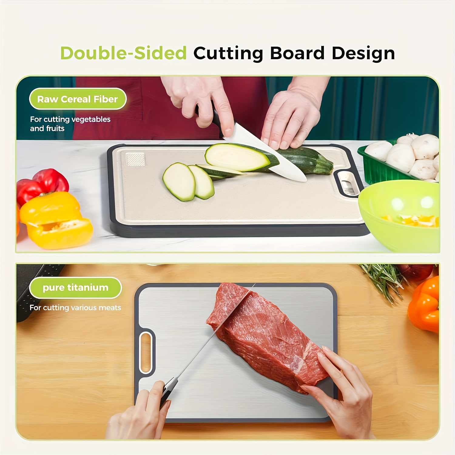 1 Double-sided Household Chopping Board - Anti-slip Base, Easy To Clean With Handle - Made Of Stainless Steel, Suitable For Meat, Vegetable And Fruit Families, Essential Kitchen Tools For Cam