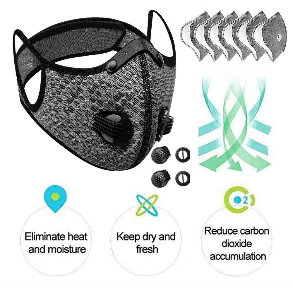 Sport Cycling Face Mask With Active Carbon Filter Breathing Valves Washable 4