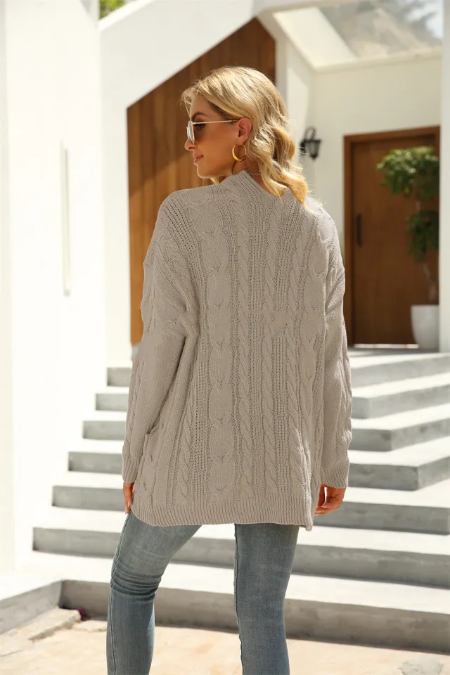 Women Plus Size Cardigan Sweater Twist Khaki - Shop at LoveMi