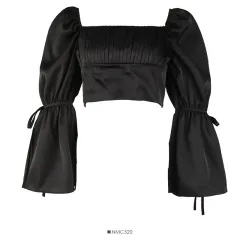 French Short Cropped Umbilical One-shoulder Clavicle Top Women - Black - View 1