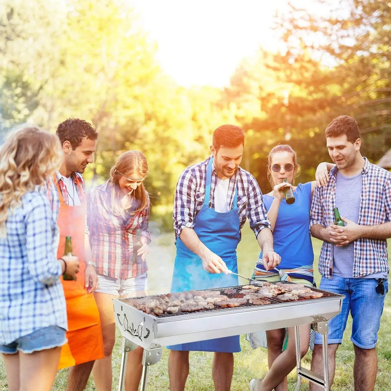 Folding BBQ Charcoal Barbecue Grill Steel Stainless