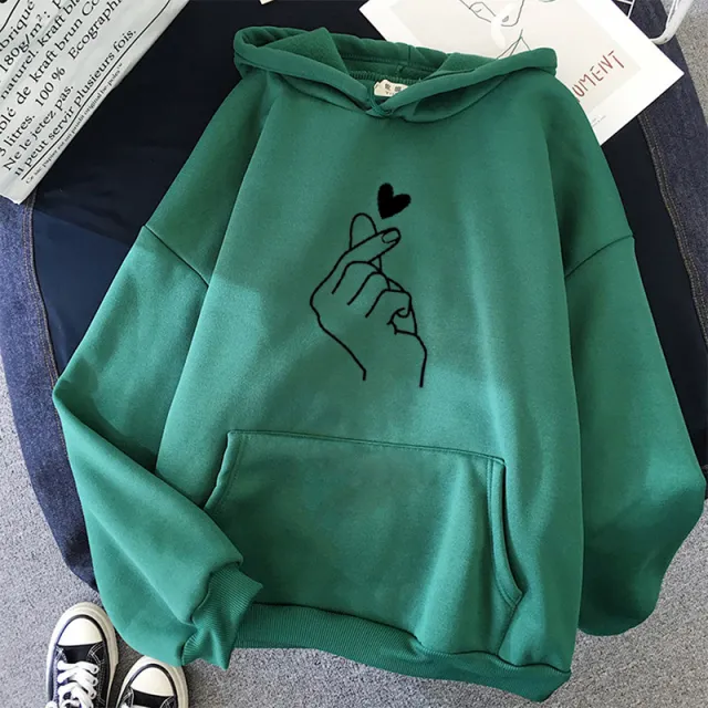 Love Than Heart Long Sleeve Fleece Candy Color Hoodie Sweater Green - Shop at LoveMi