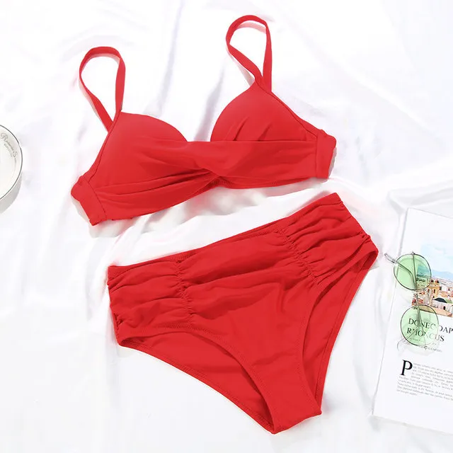 Summer Padded Triangle Cup Bikini Gym Swimsuit - Red