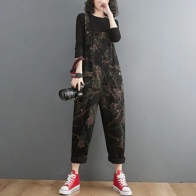 Spring And Summer Lean Printing Jean Overalls Women Black - Shop at LoveMi