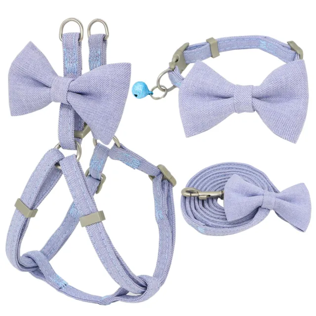 Dog Harness Leash Collar Set Adjustable Soft Cute Bow Blue 3Pieces Set - Shop at LoveMi