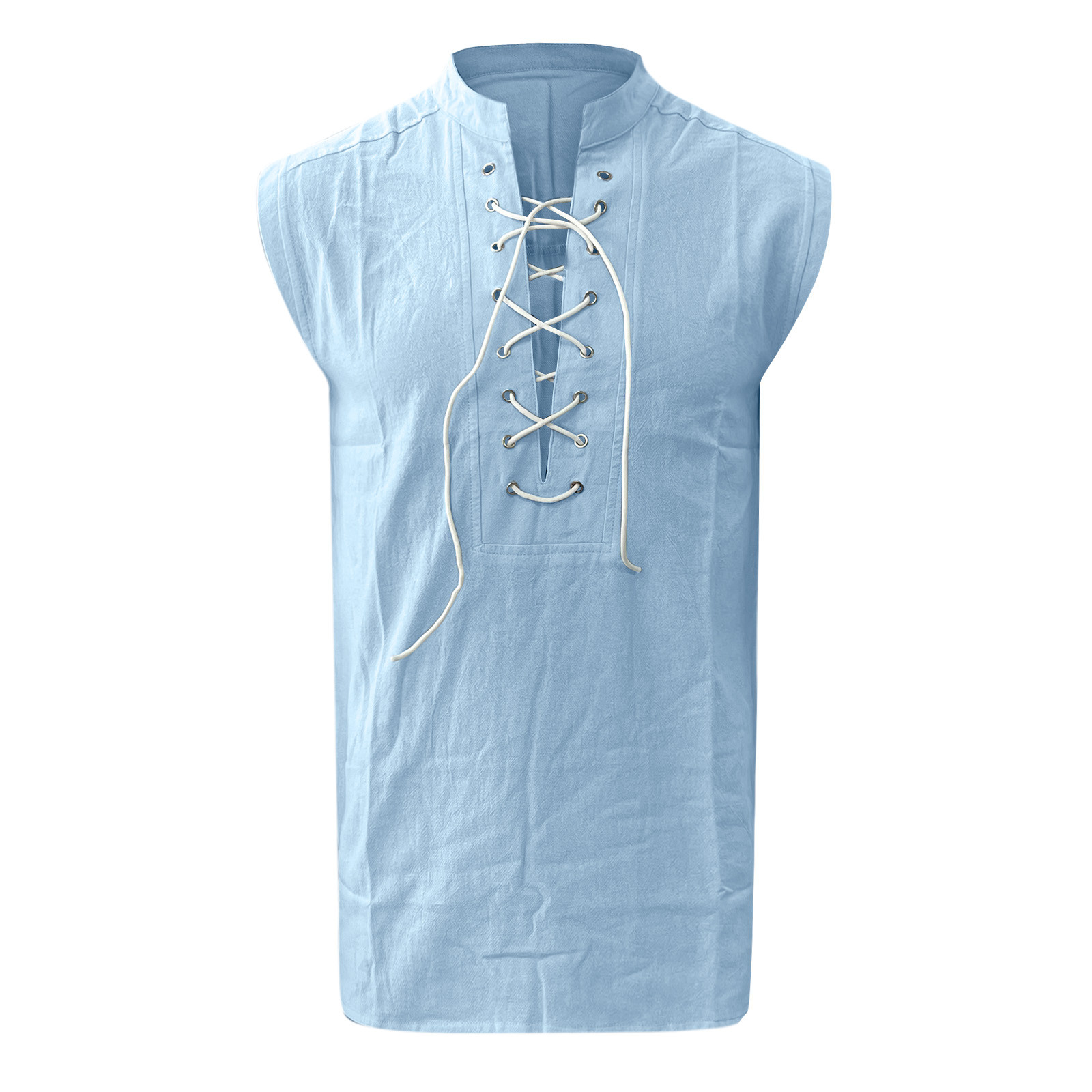 Title 2, Tie Sleeveless Cotton Linen Shirt Slit Tank Top...