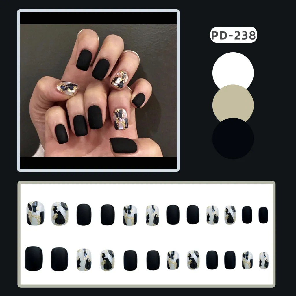 Wearing Black Frosted Shell Fake Nails - Pd238