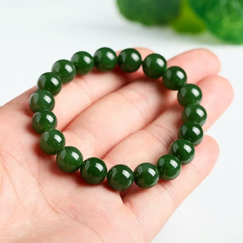 Title 4, Natural Xinjiang Jasper Jade Pulseira Espinafre...