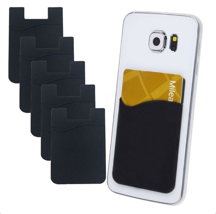 5x Silicone Credit Card Holder Cell Phone Wallet Pocket Sticker Adhesive Black 5