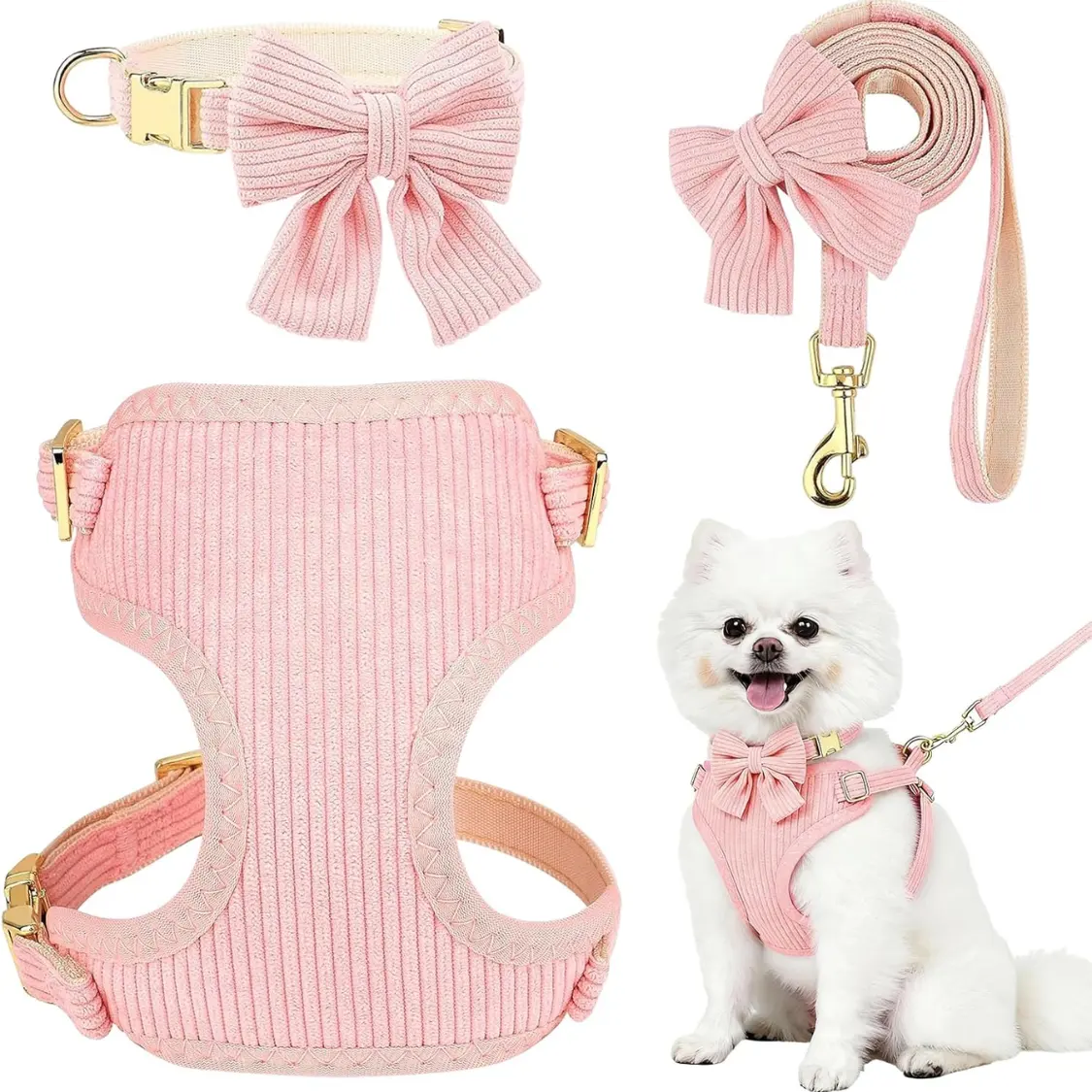 Small Dog Collar Harness And Leash Set
